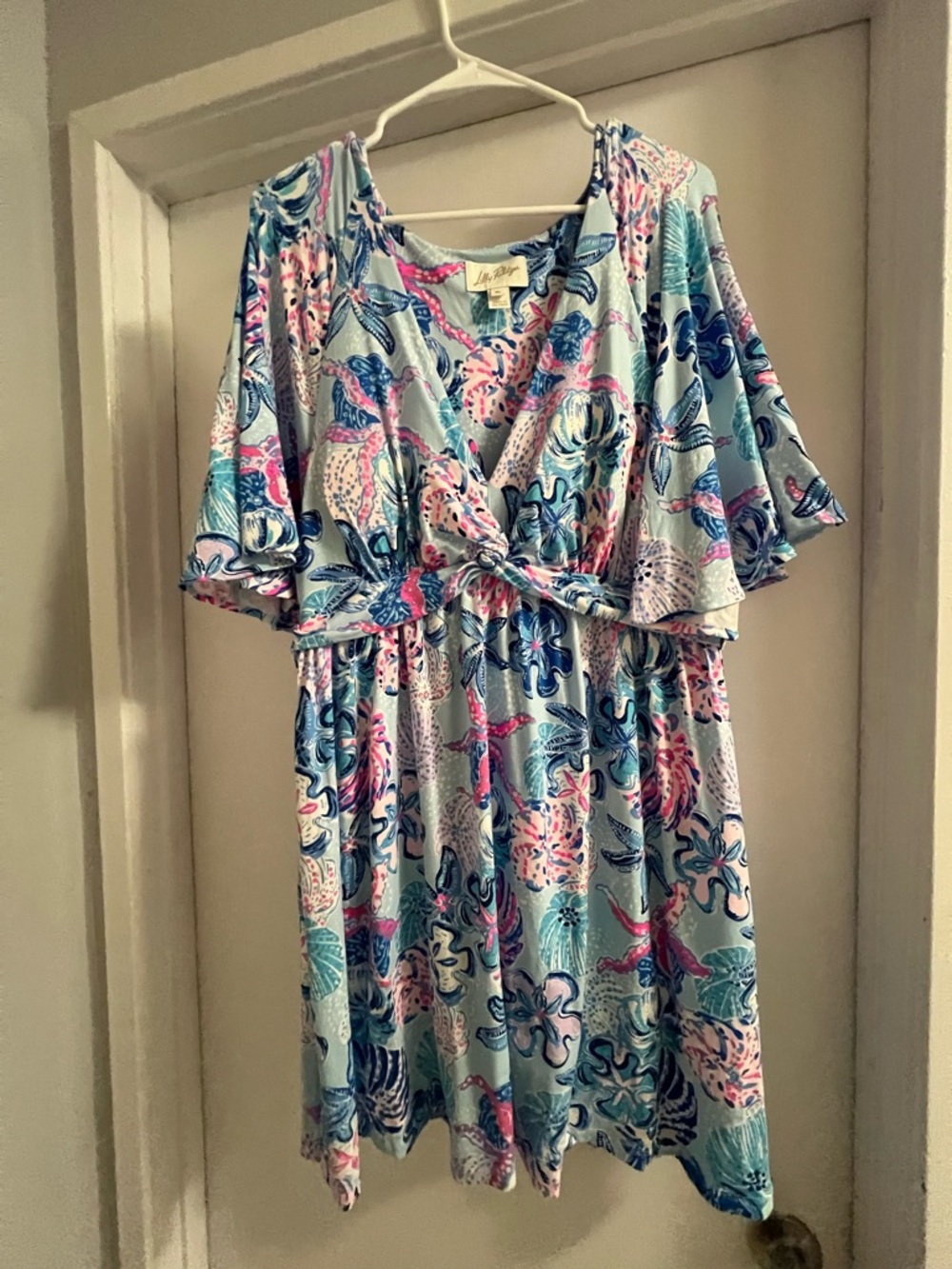 Lilly Pulitzer Light Blue Floral-Print Mini Dress with Pink & Navy Accents